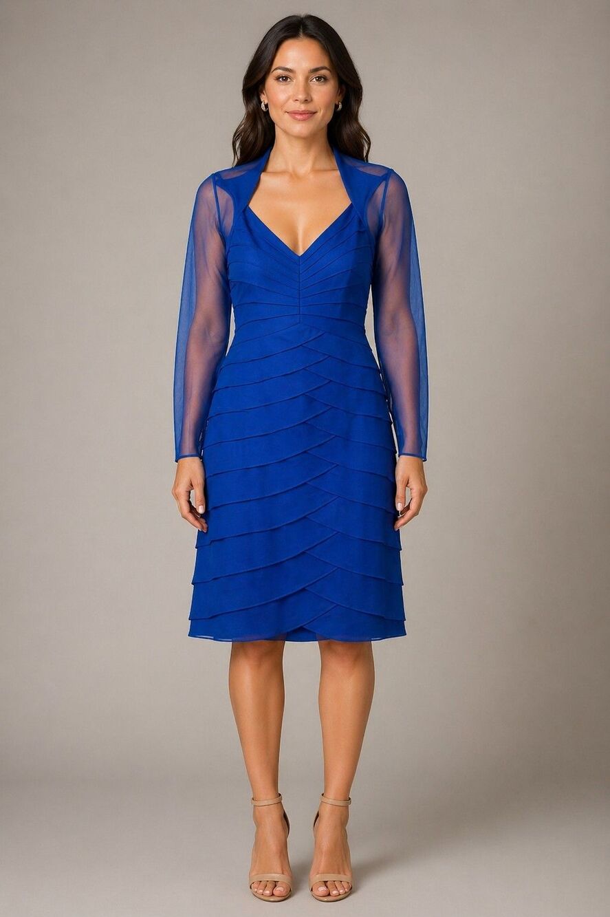Vintage Sheer Illusion Neckline & Sleeves Bodycon Dress Blue Chetta B NWT Sz 10